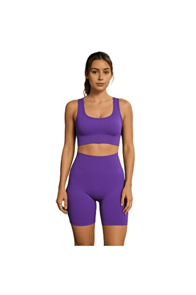 Mixbo - 2-piece gym set, shorts and sports bra, purple, S