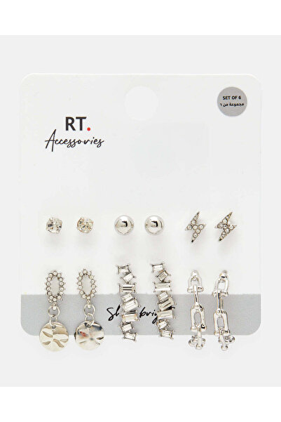 REDTAG Women Silver Embellished Earring Set (6 Pairs)
