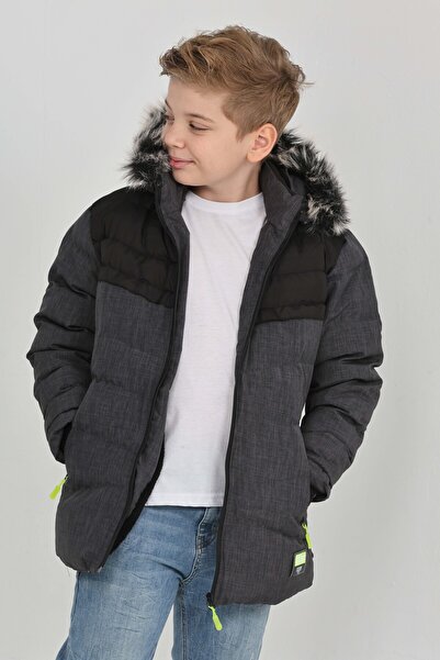 TheJOJODesign Palton de iarnă K cu glugă pentru băiat, negru, gros, hidrofug, din shearling, cu buzunare, haină elegantă și caldă