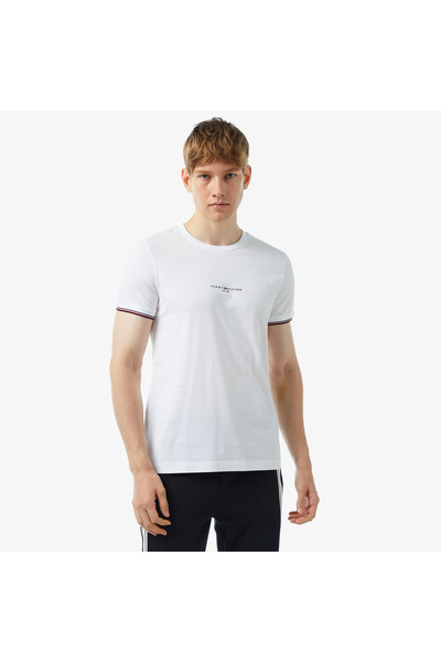 Tommy Hilfiger Erkek Marka Logolu Pamuklu Günlük Kullanıma Uygun Beyaz T-shir...