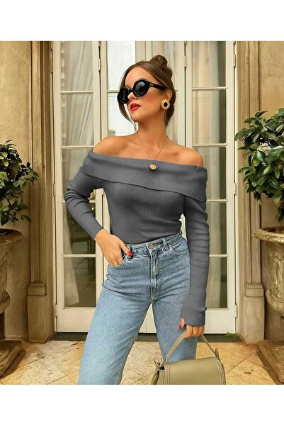 Asil Modest Madonna Collar Ribbed Knit Cotton Knitted Fabric Body Blouse