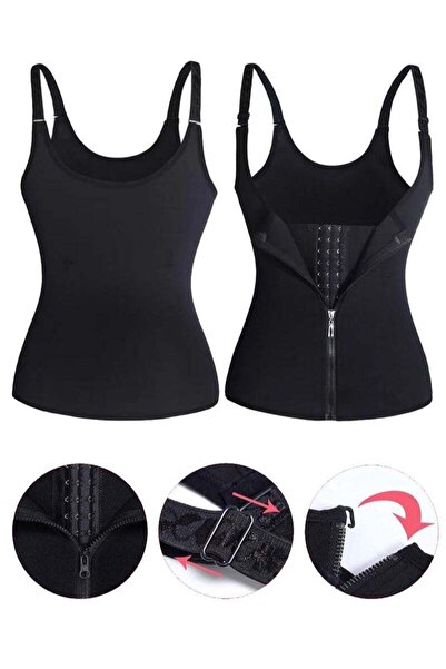 AGD Neoprene Waist Trainer, Waist Cincher Body Shaper Corset with Suspenders (2 Closures) - Black