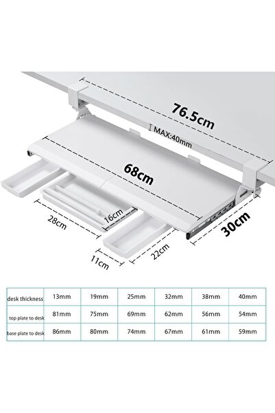 Generic ETHU Under-Desk Keyboard Tray, Pull-Out Keyboard & Mouse Tray with C-Clamp, White
