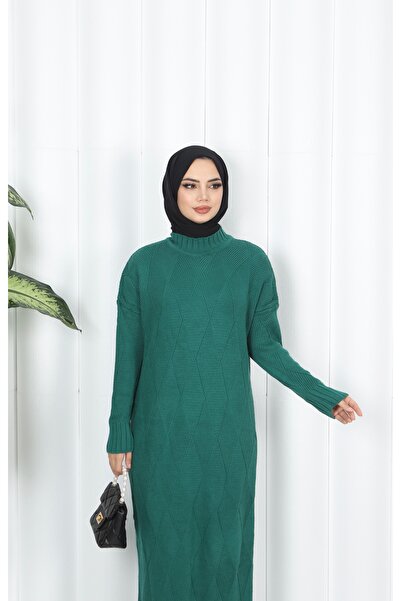 NİSUM MODA Diamond Patterned Knitwear Dress