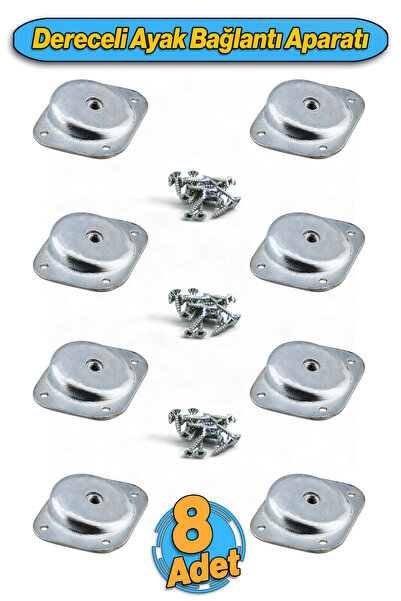 Badem10 Dereceli Açılı Metal 8 ADET Set Mobilya Ayak Bağlantı Aparatı M8 Sehp...