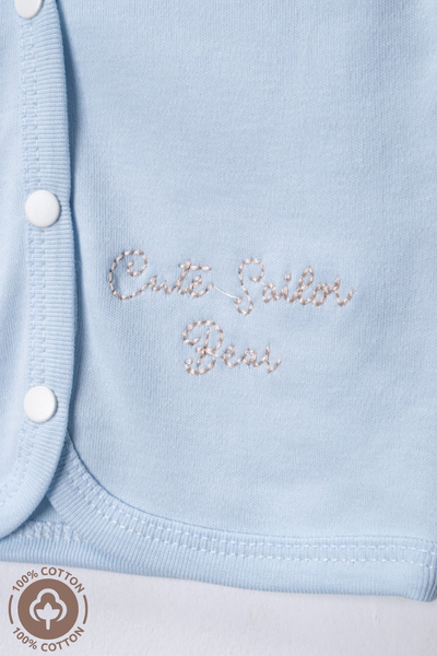 Miniel Baby Boy Captain Teddy Bear Embroidered Organic Cotton 3-6-9 Months 2-Piece Combed Cotton Baby Vest