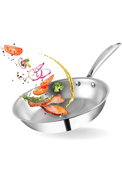 Vinod Platinum Triple-Layer Stainless Steel Frying Pan, 18 cm, Silver