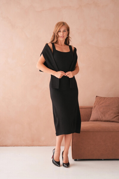 Park Karon Women's Crew Neck Button Detail Textured Jacket Dress Two-Piece Knitwear Set