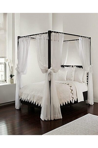ROYALE LINENS Bed Curtain Set with Top Ties & Back Ties, Sheer Canopy Curtain...