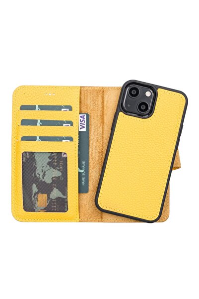 PLM Apple iPhone 13 Mini Compatible Leather Wallet Case Fl12 Yellow