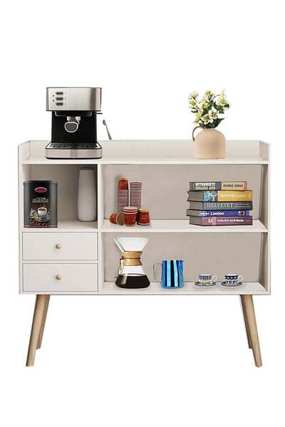 AGD Coffee Cabinet with Large Top, Open Shelves and 2 Drawers 100x35x90 cm - ...