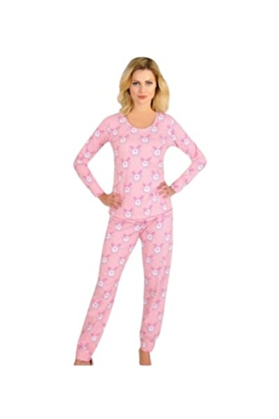 pamuklu - Women's Pajama Set, Animal Print, Pink, XL
