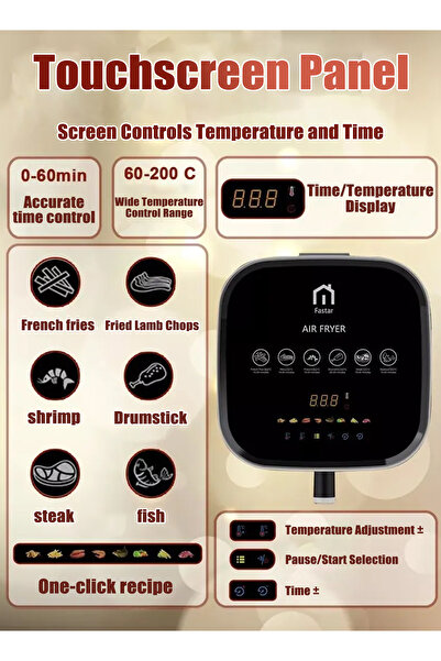 Generic Air Fryer 6.5L Digital Touchscreen, 360° Hot Air, Oil-Free Cooking, Bake Fry Grill, Easy Clean