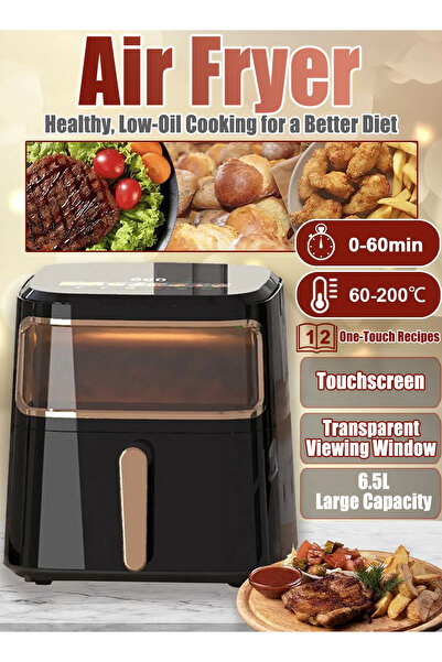 Generic Air Fryer 6.5L Digital Touchscreen, 360° Hot Air, Oil-Free Cooking, Bake Fry Grill, Easy Clean