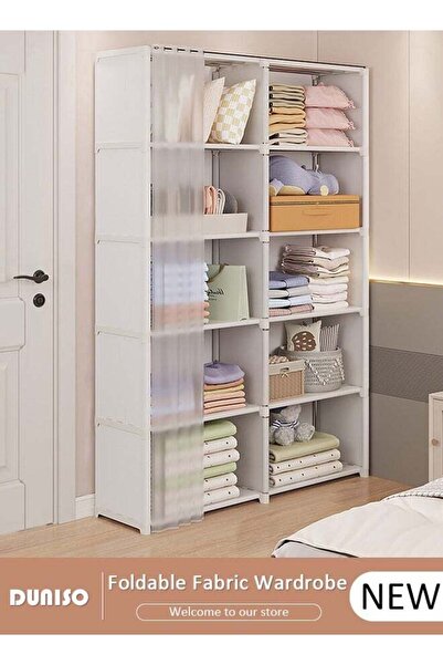 DOMEET Portable Fabric Wardrobe, Large Capacity Removable Wardrobe Closet wit...