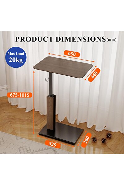 Generic ETHU Height Adjustable Bedside Table, 67-101cm, 20kg Load, Walnut