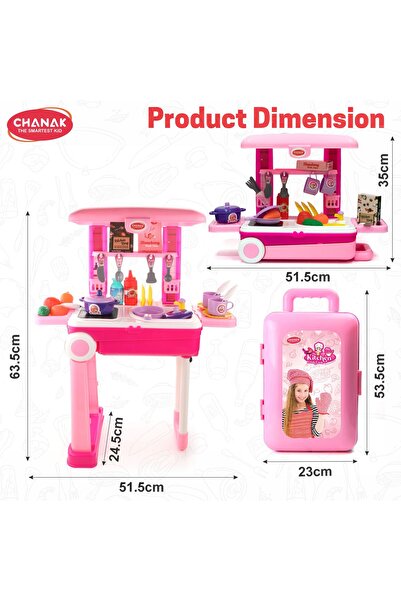 Chanak Kitchen Set for Girls – 24-Piece Pretend Cooking Suitcase Trolley for Kids 3+