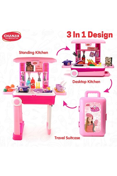 Chanak Kitchen Set for Girls – 24-Piece Pretend Cooking Suitcase Trolley for Kids 3+