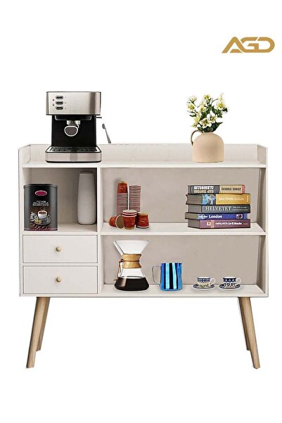 AGD Coffee Corner with Storage - Modern Side Buffet Storage Cabinet, 100x35x90cm, White