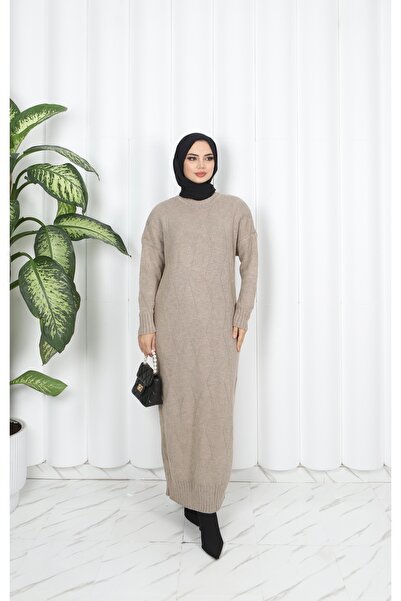 NİSUM MODA Diamond Patterned Knitwear Dress