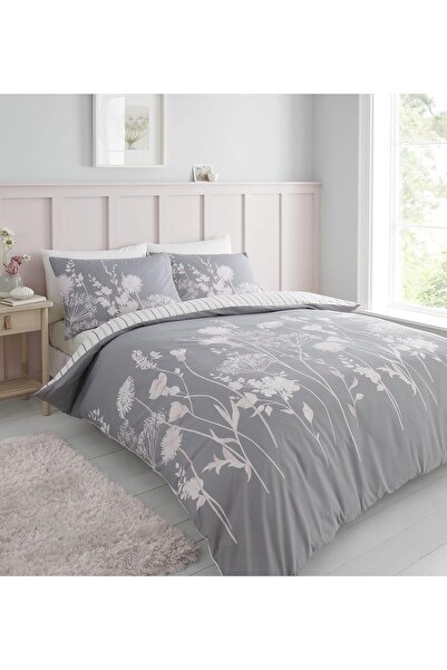 Catherine Lansfield طقم غطاء لحاف فلورا سوبر كينج، وردي/رمادي، قطن وبوليستر