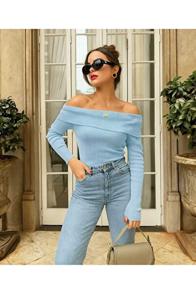 Asil Modest Madonna Collar Ribbed Knit Cotton Knitted Fabric Body Blouse