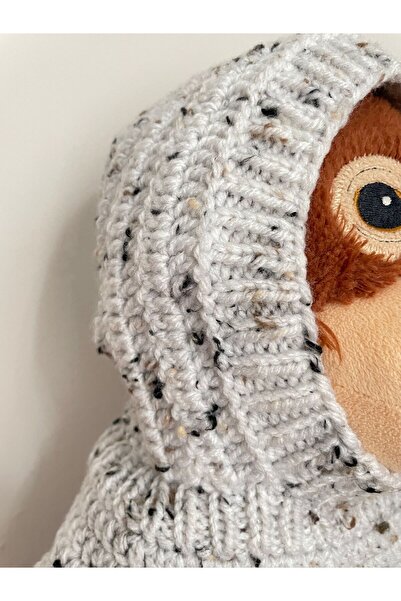 The Cloudish Shop Baby Kids Hand Knitted Neck Collar Beanie Balaklava White - Black Coffee Grayish String