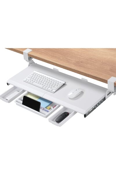 Generic ETHU Under-Desk Keyboard Tray, Pull-Out Keyboard & Mouse Tray with C-Clamp, White