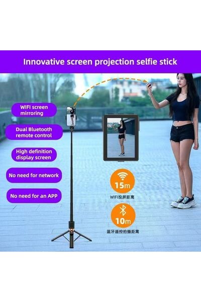 Generic Aluminum Alloy Tripod Selfie Stick with LCD Screen and Wireless Remote for Smartphones CL-07