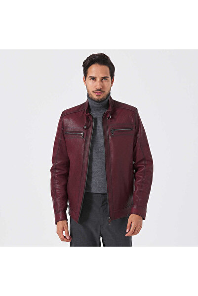 Tergan Bordo Hakiki Deri Erkek Hakiki Deri Mont - E23BDM310543-R4X
