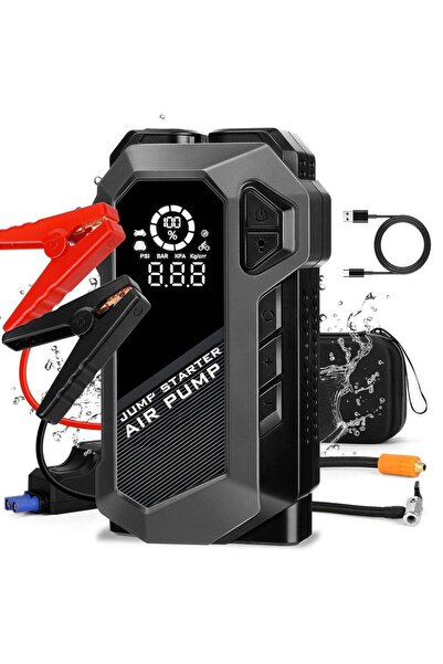 AGD Fast Car Starter with Built-In Air Pump and Emergency Light - Portable, Ideal for Travel