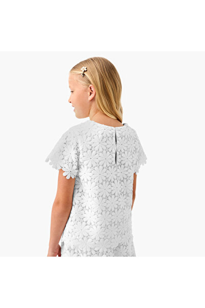 Juniors All-Over Embellished Top with Short Sleeves