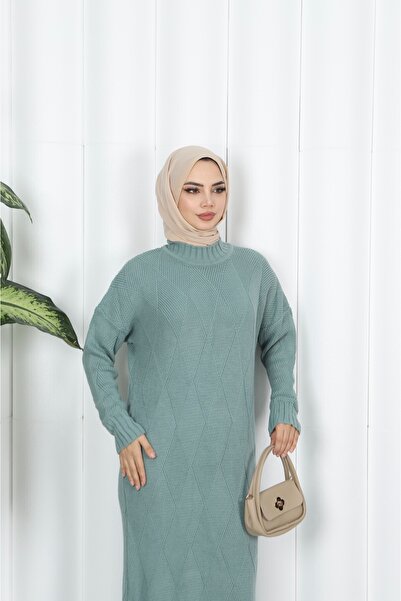 NİSUM MODA Diamond Patterned Knitwear Dress