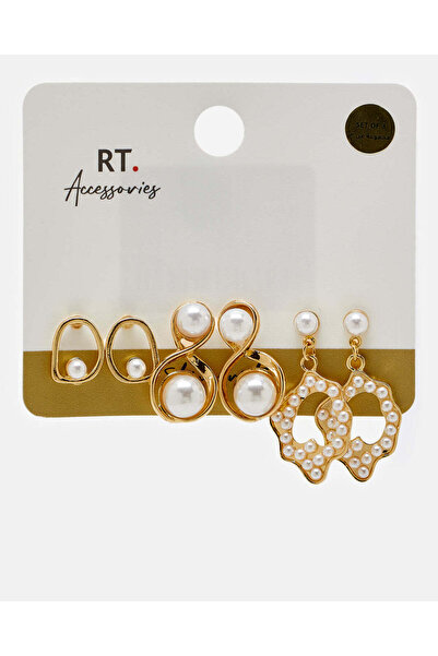 REDTAG أقراط نسائية مرصعة بالذهب (3 أزواج)