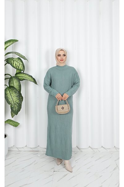 NİSUM MODA Diamond Patterned Knitwear Dress