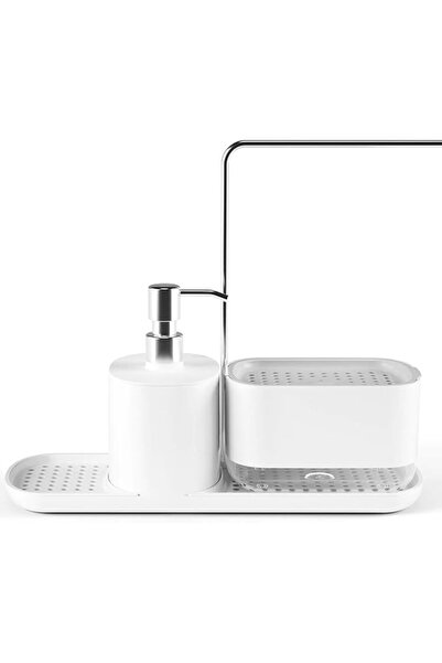 Arabest موزع صابون أطباق المطبخ من يلاجوي، 4 في 1 مع حامل إسفنجي (أبيض، طويل)