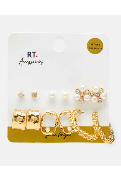 REDTAG مجموعة أقراط نسائية مزينة بالذهب (6 أزواج)