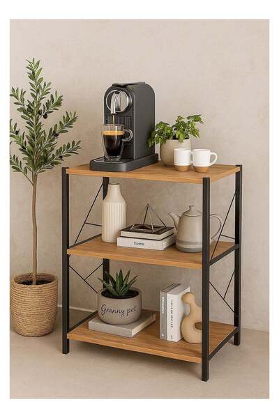 AGD طاولة قهوة ثلاثية الطبقات لغرفة المعيشة، المدخل، الأريكة، البهو (بني)