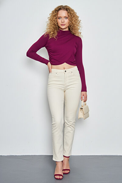 LİVE SPORT Flounce Women's Blouse – Long Sleeves, Shoulder and Hem Detailing-Burgundy