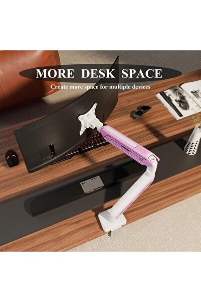 Generic ETHU Single Heavy Duty Monitor Arm for 17-42 inches, 15KG, 30 RGB Lighting, VESA 75/100mm, Rosy