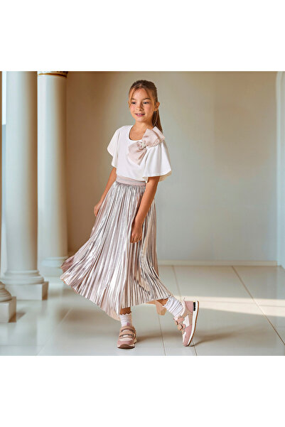 Juniors Solid Top with Bow Accent and Short Sleeves