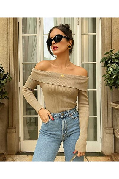 Asil Modest Madonna Collar Ribbed Knit Cotton Knitted Fabric Body Blouse