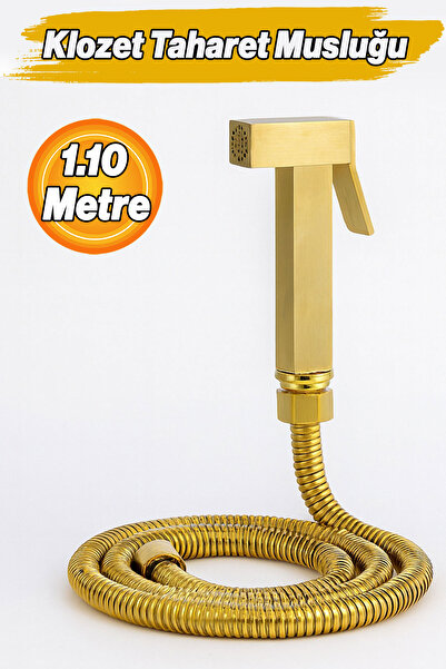 Badem10 Taharet Matik Lüx Gold Square Model Water-Saving Pressure Adjustable Cleaning Shower Head and Hose Set