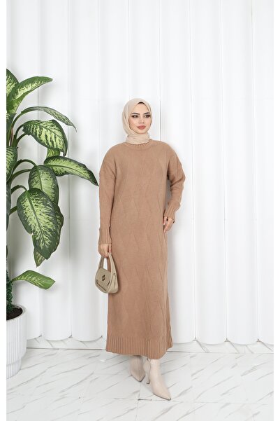 NİSUM MODA Diamond Patterned Knitwear Dress