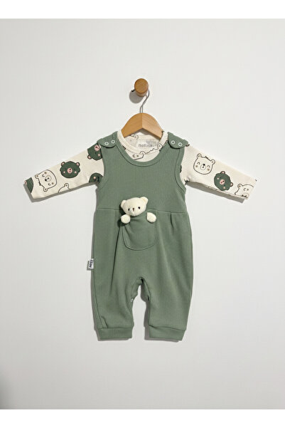 OREVİA Ayıcık Nakışlı Erkek Bebek Tulum 2’li Tulum Seti – Zıbın ve Tulum | 3-...