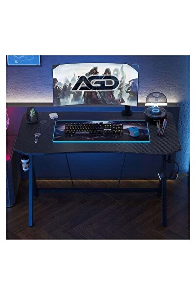 AGD مكتب كمبيوتر منزلي مع خطاف سماعة رأس وحامل أكواب (أسود)