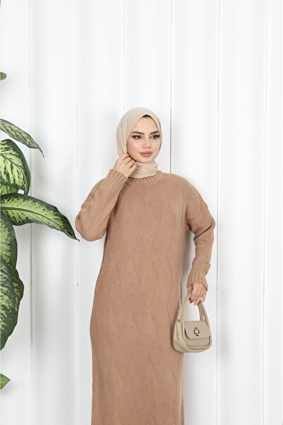 NİSUM MODA Diamond Patterned Knitwear Dress