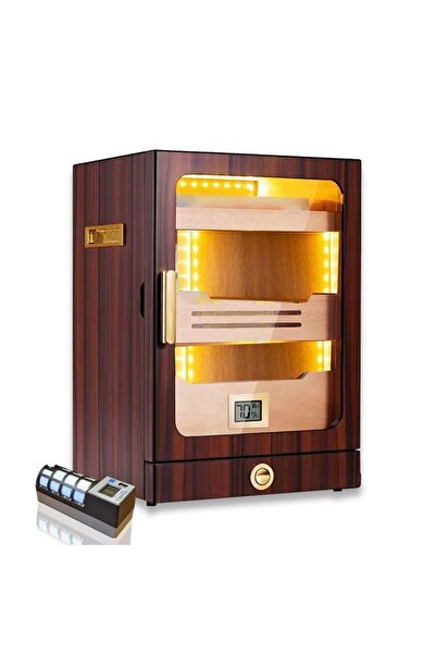 CIGARLOONG Camlı Işıklı Puro Kutusu Humidor Ceviz 200's CigarSpa Elektronik N...
