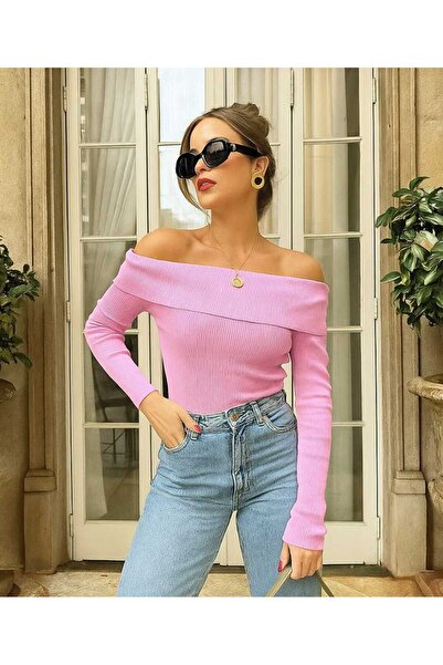 Asil Modest Madonna Collar Ribbed Knit Cotton Knitted Fabric Body Blouse