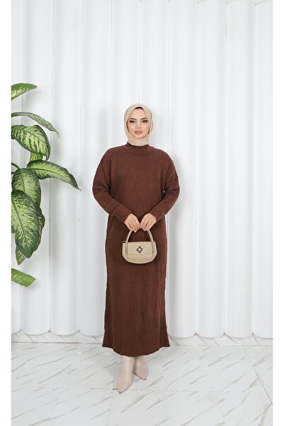 NİSUM MODA Diamond Patterned Knitwear Dress